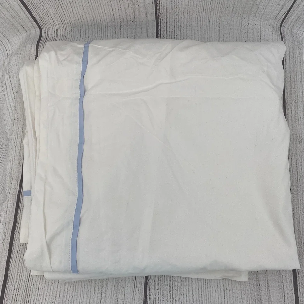 Ralph Lauren Palmer Duvet Cover KING White Sky Blue Ribbon Trim 100% Cotton